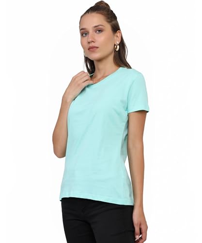 Image of Round Neck T-Shirt Top for Women | Combed Bio-Washed Ring Spun Cotton | Plain | Short Sleeves