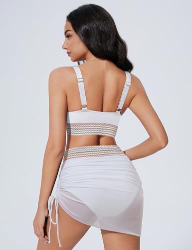 SUUKSESS Womens High Waisted Bikini Sets with Skirt Sexy Color Block Swimsuits2