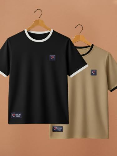 Image of YAZOLE Men's Round Neck Solid T Shirt | Regular Fit Lycra Blend Half Sleeve Tee | Casual Gym Running Walking Sports Office Travel | Stretch Fabric | Comfortable for Everyday use | (S to XXL)