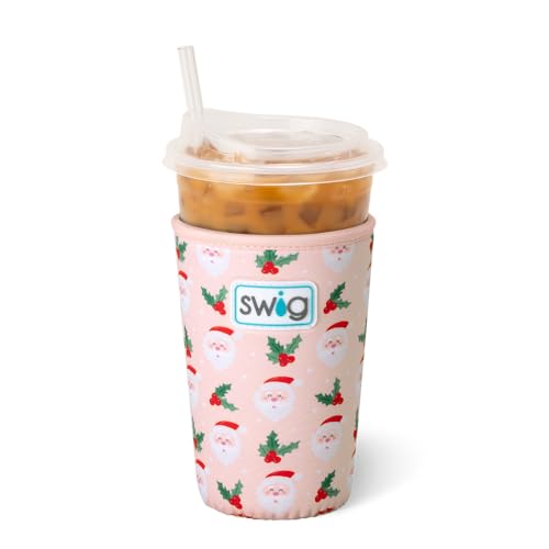 Swig Life Medium Iced Cup Coolie, Standard 22oz Iced Coffee Cup Insulator Sleeve with Handle, Neoprene Insulated Coolie Keeps Drinks Cold (Holly Jolly)