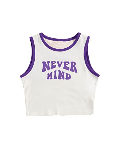 Image of SHENHE Girl's Letter Print Cropped Tank Top Sleeveless Contrast Binding Crop Tops