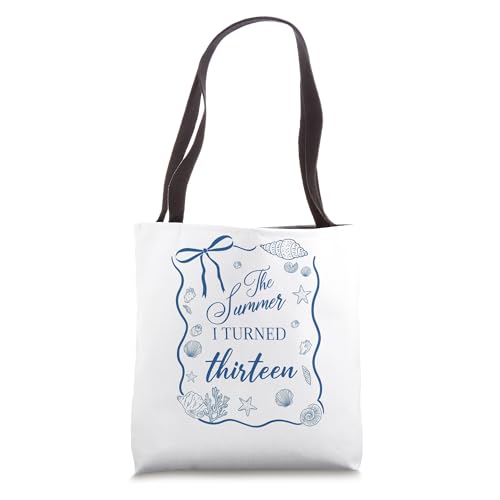 Bolso tote con diseño de conchas y arco para cumpleaños número 13, estilo costero veraniego miniatura 1
