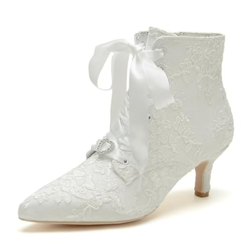Low Heel Wedding Boots for Bride Lace Bridal Ankle Boots Wedding Shoes Bride Heels
