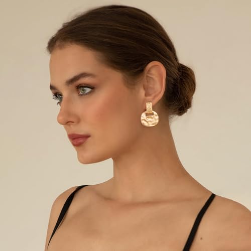 MUYAN Gold and Silver Boho Hammered Dangling Earrings for Women Modern Statement Finish Dangle Drop Earrings Jewelry3