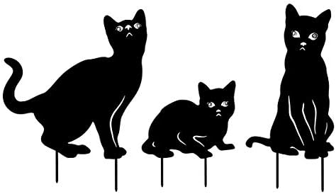 YEAHOME Garden Decor for Outside, 3 Pack Metal Cat Decorative Garden Stakes, Black Cat Silhouette Yard Stakes Spring Garden Decor Outdoor Statues with Reflective Eyes Cat Gifts for Cat Lovers