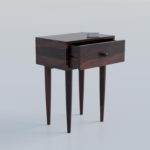 Image of Jangid Handicraft Solid Sheesham Wood Bedside Table for Bedroom | Wooden Bed Side Nightstand Table with Drawer Storage for Home & Hotels | Sofa Side Table for Living Room | Rosewood, Walnut Finish