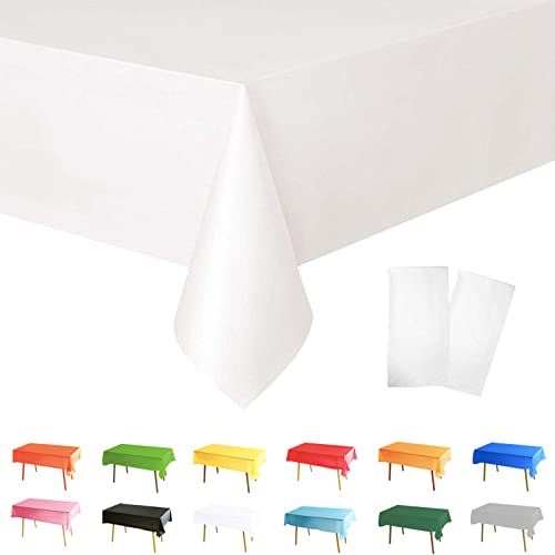 POPOYU 2Pcs White Table Cloth Table Covers 137x274cm VJ Day 80th Anniversary Party Dining Tablecovers Plastic Tablecloths for Union Jack Wedding Valentines Day Xmas Birthday Picnic Decoration