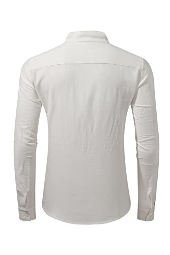 Jmierr Men's Long Sleeve Band Collar Cotton Linen Shirts Business Casual Stylish Button Down No Tuck Shirts Beach Shirt Cruise Attire Vacation Outfits For Men, Us50(2Xl), White #TOP3