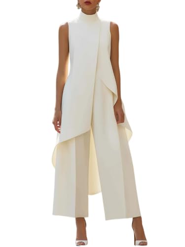Conjunto de verano casual de dos piezas para mujer con pantalón ancho y cuello alto falso fresco