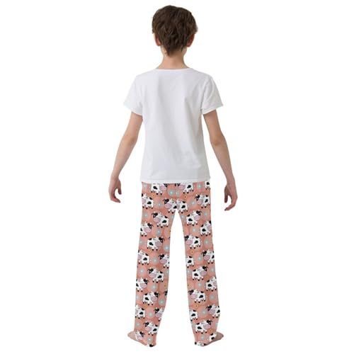 Milk Cow Daisy Floral Boys Long Pants Soft Trousers Elastic Waist Kids Lounge Bottoms with Pockets S-XL3