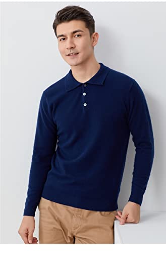 Pulôveres de lã com botão de gola polo para baixo e botão de malha para homens de manga longa clássi