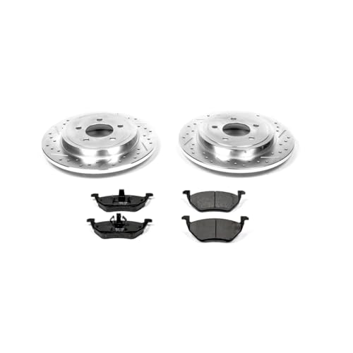 Image of PowerStop Rear Brake Kit for Ford Escape 2005-08 |Mazda Tribute 2005-06 |Tribute 2008 - Drilled and Slotted Disc Rotors with Carbon-Fiber Ceramic Brake Pads Replacement, K4585