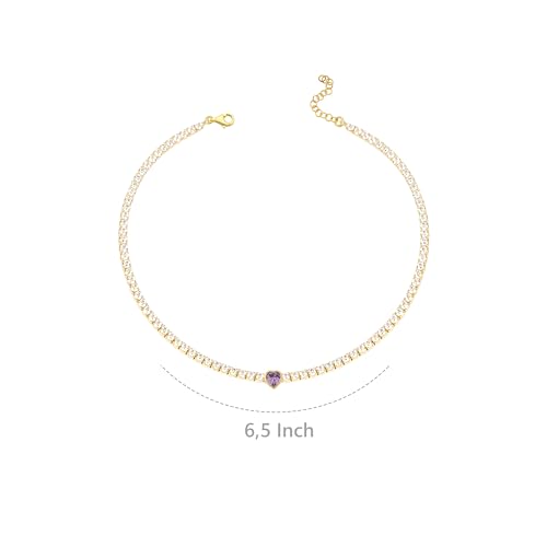 MIONZA 18K Gold Vermeil Adjustable Tennis Bracelets for Women, Classic, Amethyst Heart & Emerald Green Designs, Dainty Jewelry Gifts for Her3