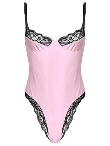 YiZYiF Mens Lace Patchwork Sissy Crossdresser Bodysuit Sexy Jumpsuit Slim Tops Skinny Nightwear