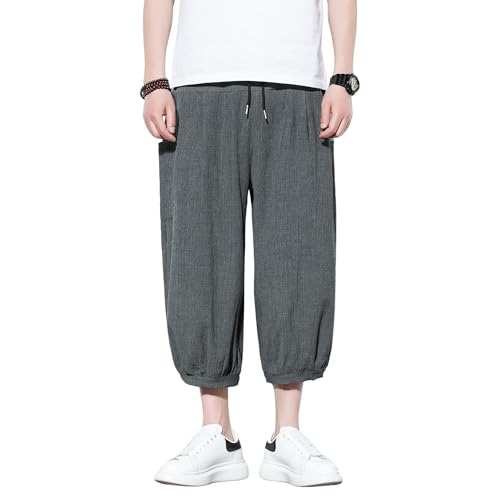 Tripleberly Men's Capri Pants Wide Leg Baggy Harem Pants Drawstring Elastic Waist 3/4 Yoga Shorts with Pockets3