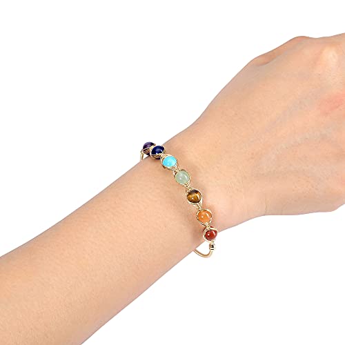 Pesoenth 7 Chakra Bracelets Women Reiki Healing Spiriutal Crystal Stone Bracelet Wire Warpped Natural Gemstone Chakra Beads Cuff Bracelets For Girls Mom Christmas Birthday Jewlery Gifts #TOP1