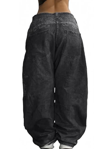 Image of EMMIOL Women Hip Hop 90s Vintage Baggy Jeans Denim Pants Mid Waist Jeans