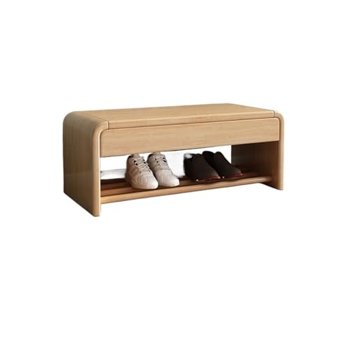 Banco de zapatos de entrada, taburete de madera maciza, armario de almacenamiento con organizadores y cajones, estilo simple, buen soporte de carga, ideal para entrada, pasillo, sala de estar, banco