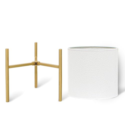 Sizes Medium and Large Color White  Planter Pots, Large Planters with Stand, Set of 2 Metal Planters for Indoor Plants with Drainage Holes for Living Room, Office, Garden or Balcony