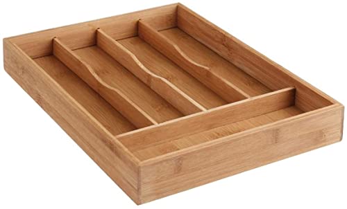 Range Couverts en Bambou - Organiseur pour Tiroir de Cuisine 5 Compartiments – Résistant Durable Ecologique (34 x 25 cm)
