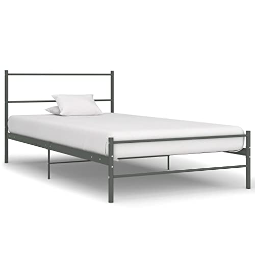 NUMNBE Metall Einzelbett 200 x 100 cm Grau stabile Konstruktion pulverbeschichtet Kratzfest und robust Schlafgestell mit flexiblen Lattenrost für Komfort