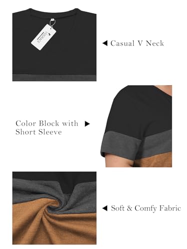 Womens-Plus-Size-Tops Summer Short Sleeve Casual V Neck Tunics Trendy Color Block Fashion T Shirts4