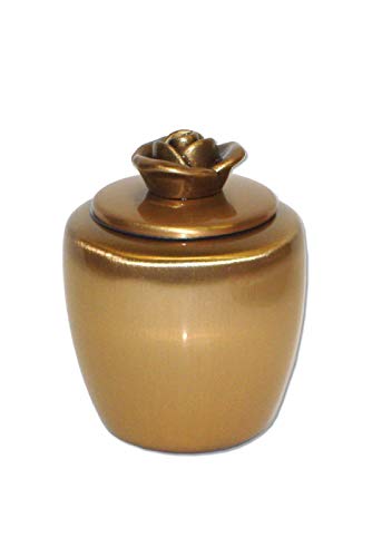Petite urne funéraire en bronze avec rose idéale pour une table de souvenir