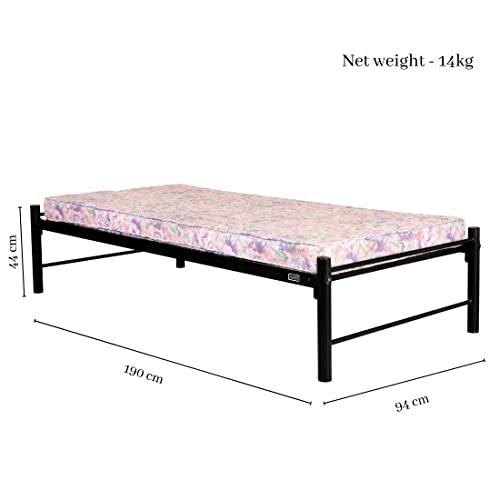 Image of Metallika Osaka Single Size Metal Bed (Glossy Finish, Dark Black) by FurnitureKraft (FK SB 2027 R)