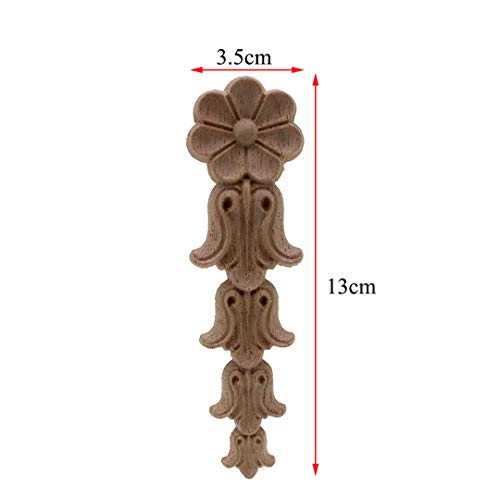 T-Misenosy Nueva Flor Tallada en Madera Apliques Madera Natural para Muebles gabinete molduras Madera sin Pintar calcomanía Figura Decorativa 13cmX35cm