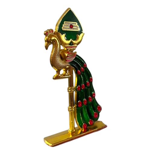 Image of Steel Murugan Vel Statue (8 cm) | Divine Lord Karthikeya Spear for Car Dashboard & Pooja Room Decor | Durable Red Vel Idol for Altar & Spiritual Gifting (Green peack)