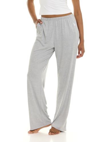 U.S. POLO ASSN. Womens Lounge Pants Wide Leg with Pockets Soft Pajama Pants for Women (Heather Grey Medium)