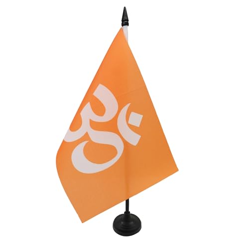 AZ FLAG - Hinduism religion Table Flag 5'' x 8'' - hindu Desk Flag 21 x 14 cm - Black plastic stick and base - Drapeau Hindouisme AZ FLAG