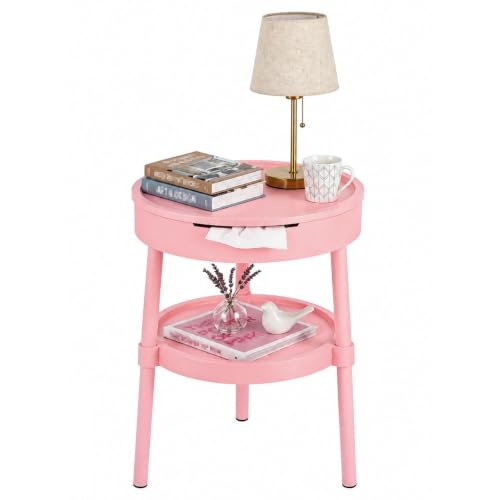 Image of BLUE BAZAAR Side Table, Round End Table 52cm with Raised Tray, Pink