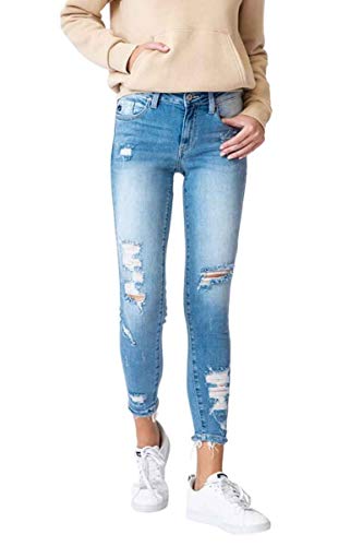 Kancan Jeans Women's Five Pocket High Waist Distressed Denim Jean - KC83732
