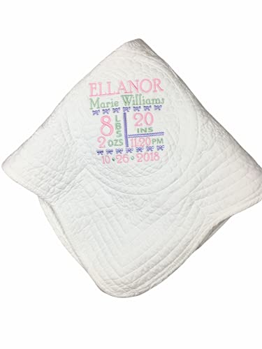 Birth Statistics Blanket Newborn Personalized Baby Gifts for Girls and Boys Birthday Stats Weight,...