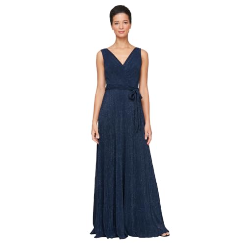 Alex Evenings Women's Sleeveless V-Neck Long A-line, Elegant Formal Gown, Wedding Guest, Party Dress