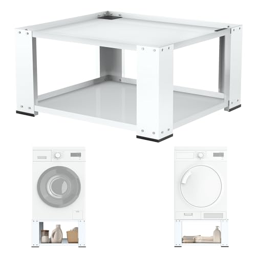 Image of SKM Washer and Dryer Pedestal with Drawer, Laundry Pedestal for Washer and Dryer Stand, Heavy Duty Steel Washing Machine Stand Height Raiser (1, white, 28 inch W x 28 inch D x 14 inch H)