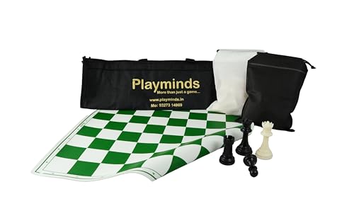 Image of 18'' X 18'' Professional Tournament Chess Set with Green Vinyl Foldable Chess Board Game with Solid Plastic Pieces with Extra Queens and Black Bag