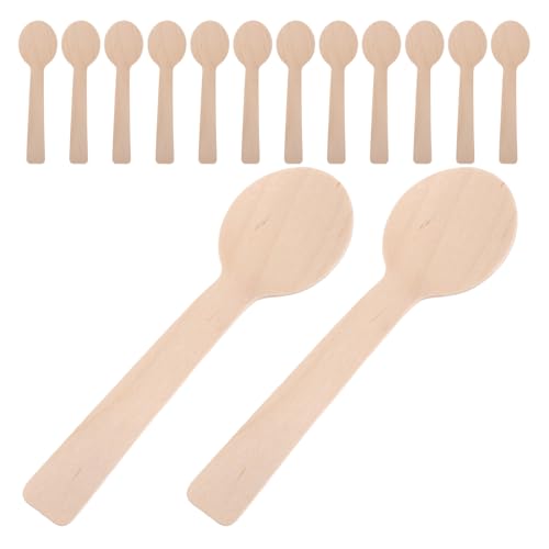 TOPPERFUN Cucharas de Madera Natural de Abedul 10 CM 100 Piezas Mini Cucharas Redondas para Miel Postres Café Especias y Condimentos Ideales para Catering Eventos y Uso Doméstico