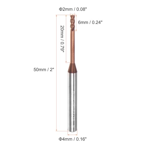 Image of HARFINGTON 2pcs Square Nose End Mill 4mm Shank 2mm x 20mm AlTiSin Coated Solid Carbide Long Reach Extended Neck 4 Flutes CNC Router Bit Milling Cutter for Stainless Steel Hardened Steel