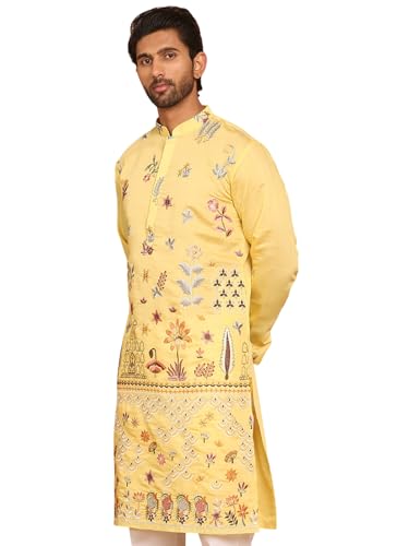 Image of Jompers Floral Embroidered and Sequins Kurtas (Yellow, 4XL)