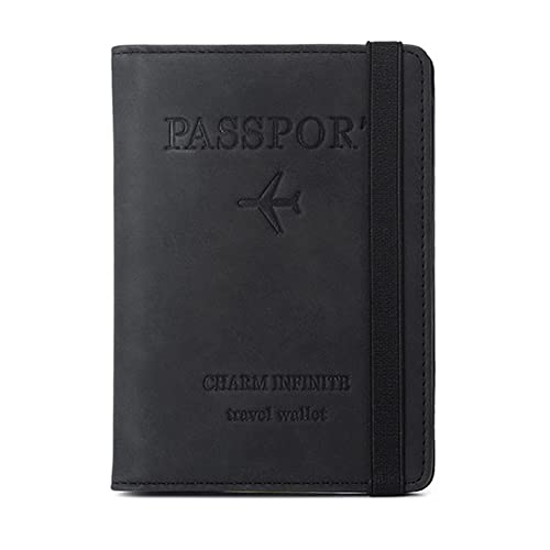 Porta-passaporte com Faixa Elástica, Carteira de Couro com Bloqueio RFID, Capa de Viagem para Passaporte/Crédito/Embarque/Vacinação