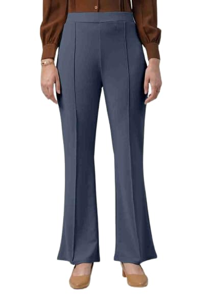 Image of Women's High-Rise Straight Leg Trousers, Relaxed Fit, Flared Style, Lint Free, Pack of 1