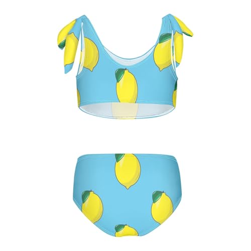 Girls Lemons on Blue Background Swimsuit Two Pieces Bikini Set Bathing Suits Swimwear Crop Top Swimsuit Set2