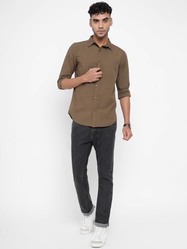 Image of Allen Cooper Solid Shirts for Men - 100% Cotton Comfort Fit Casual and Formal Shirt - Breathable, Soft, Classic Style (Multiple Colors)(94-XXL) Brown