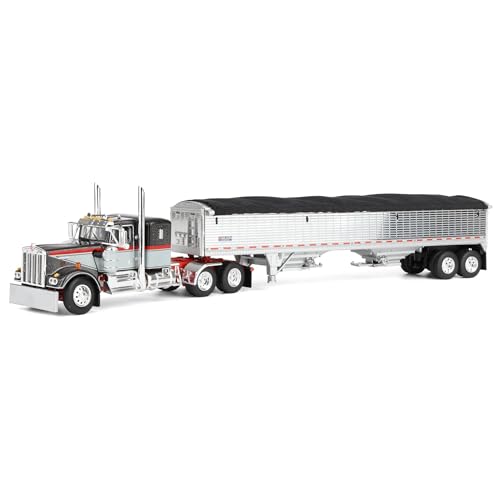 First Gear DCP 1/64 Kenworth W900A Sleeper Cab with 43ft Wilson Pacesetter Grain Trailer Gray/Viper Red 60-2137