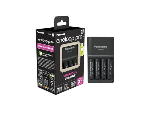 eneloop Chargeur Pro SmartPlus, pour 1 à 4 piles rechargeables AA/AAA, 2 heures de temps de charge, 10 fonctions de sécurité, 4 piles Eneloop Pro AA...