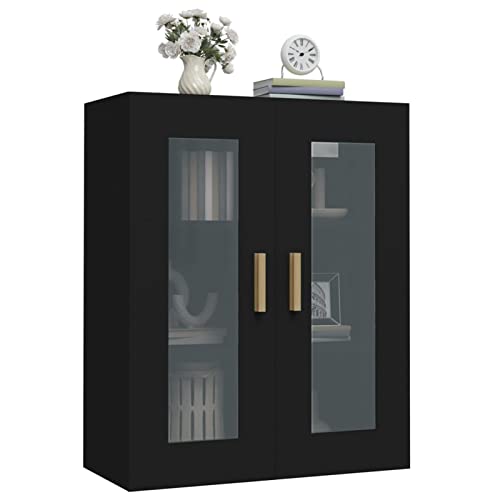 Tidyard Armadietto Pensile a Parete,Credenza 2 Ante,Mobile a Parete,Armadio Sospeso,Armadietto da Parete per Il Cucina,Mobile Alto da Cucina,Mobile Pensile Nero 69,5x34x90 cm