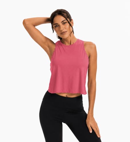Image of Workout Tops for Women Cropped Open Back Sleeveless Tank Tops Athletic Gym Yoga Shirts Loose Fit