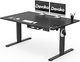 Devoko 140x80cm Escritorio Elevable Eléctrico de Carga Tipo A, Escritorio para Computadora Ajustable en Altura con Bandeja de Gestión de Cables y Memoria de 3 Funciones, Negro con Ruedas